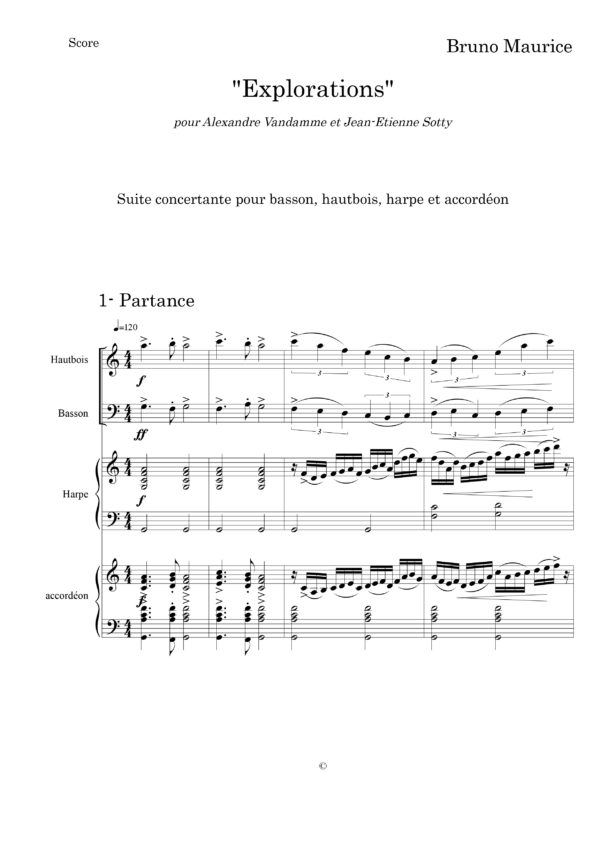 Explorations, suite pour accordéon, hautbois, basson et harpe